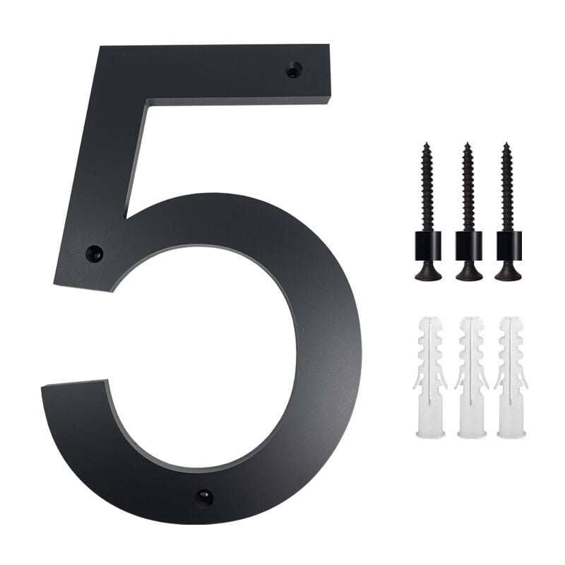 Plaque de numéro de maison 10 pouces (5, Noir) Numéros de porte modernes Plaque de signalisation Numéros d'adresse de la maison en alliage de zinc