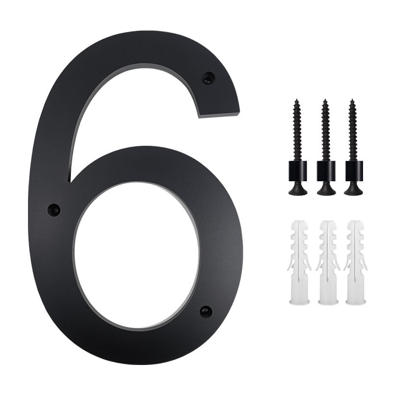 Plaque de numéro de maison 10 pouces (6, Noir) Numéros de porte modernes Plaque de signalisation Numéros d'adresse de la maison en alliage de zinc