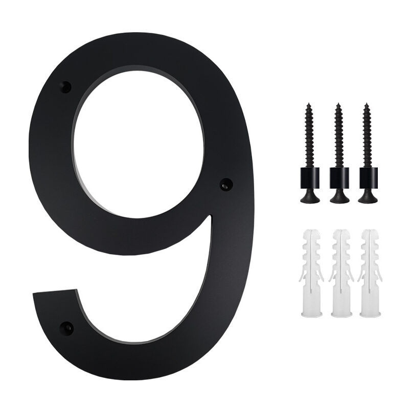 Plaque de numéro de maison 10 pouces (9, Noir) Numéros de porte modernes Plaque de signalisation Numéros d'adresse de la maison en alliage de zinc