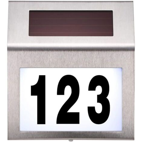 Plaque de numéro de maison en acier inoxydable avec énergie solaire, à l'épreuve de l'eau pour maison