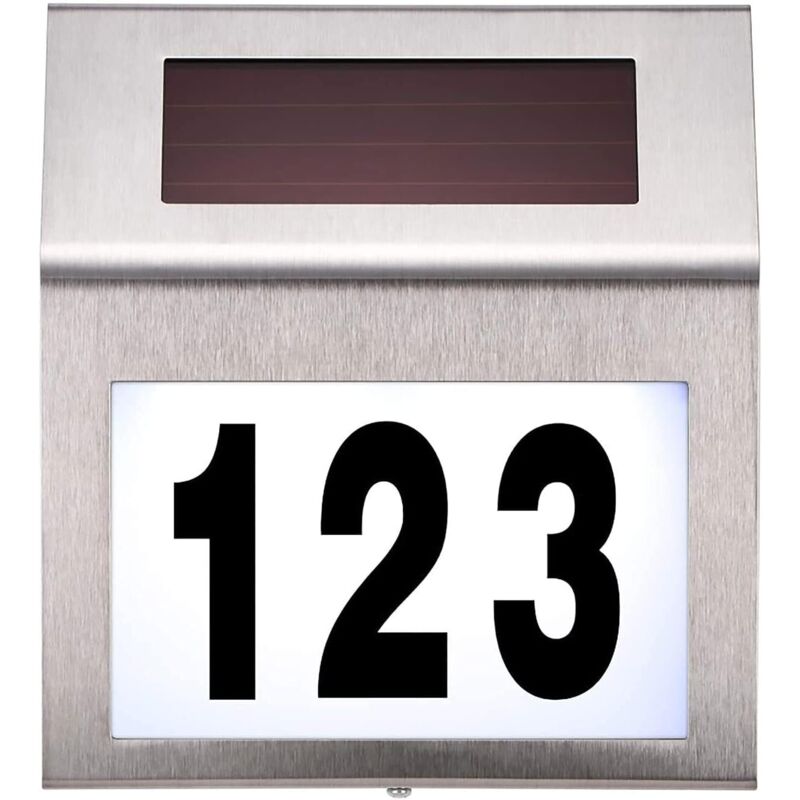 Plaque de numéro de maison en acier inoxydable avec énergie solaire, à l'épreuve de l'eau pour maison Plaque de numéro de maison en acier inoxydable avec énergie solaire, à l'épreuve de l'eau pour maison