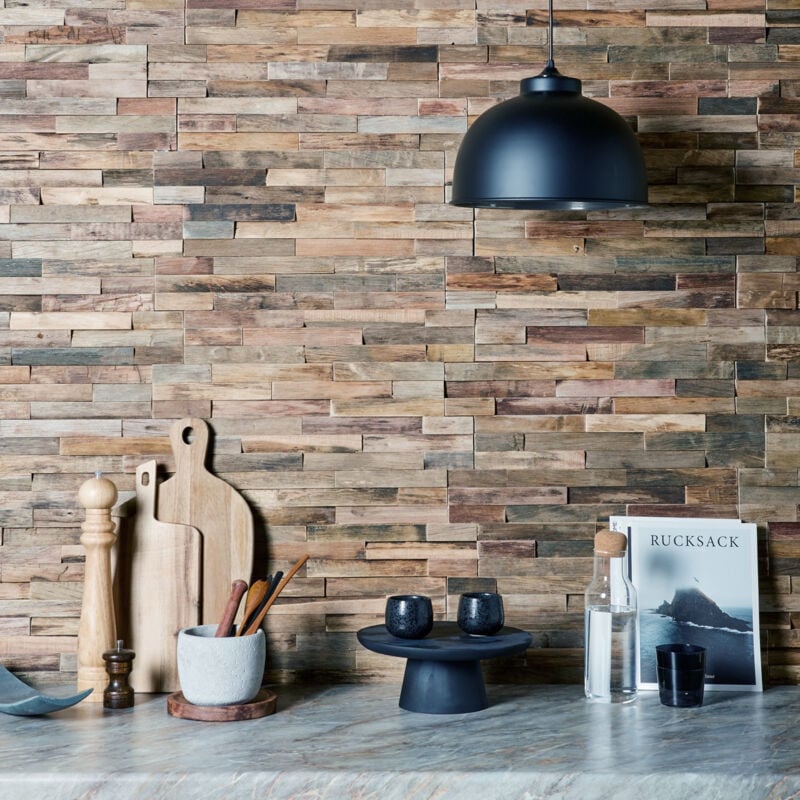 Plaque de parement mur en bois murmure bangkirai bois flotte brut - BFL758 rustic industriel a coller 495x180 mm