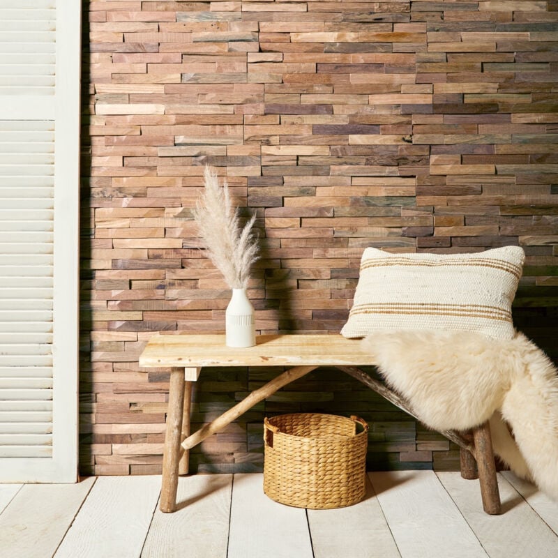 Plaque de parement mur en bois murmure bangkirai chalet brut - CHA763 rustic industriel a coller 495x180 mm