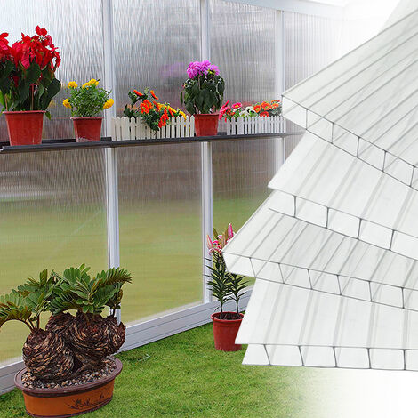 Aufun Plaque Polycarbonate 4mm pour Serres de Jardin 10,25 m² Creux  Transparent Résistant aux UV, 60,5x121 cm par pièce, pour Faire Pousser et  protéger Plantes,…