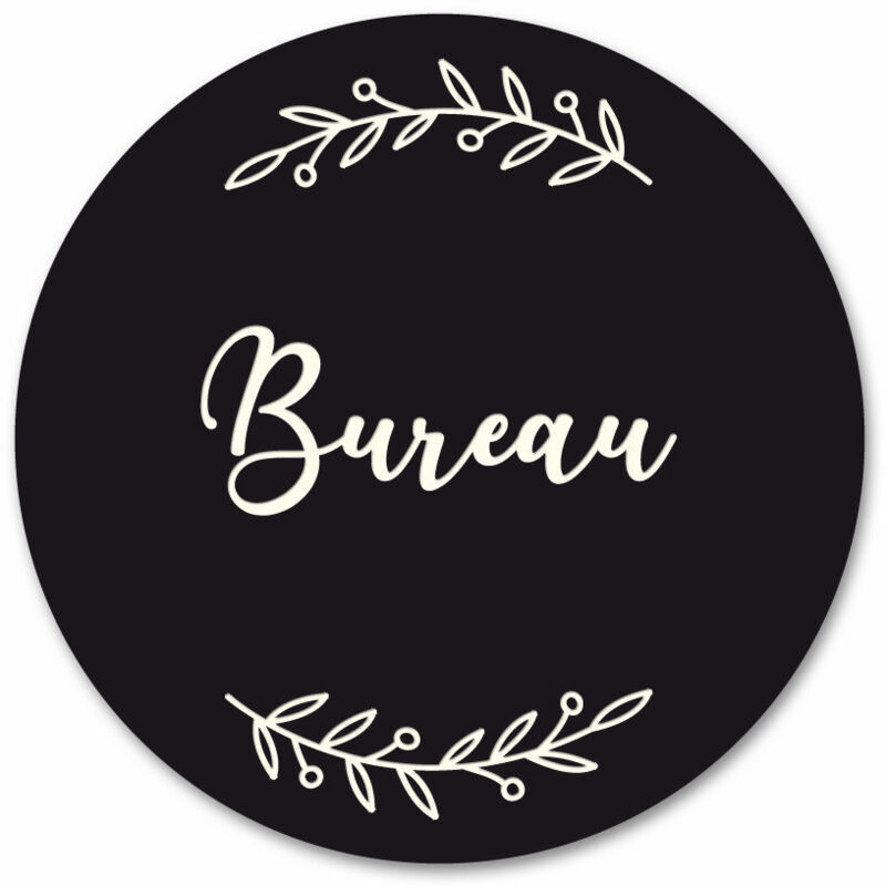 Adzif.biz Le Sticker De Decoration - Plaque de Porte Autocollante pvc Gravé Noir Blanc Ronde.- - Bureau
