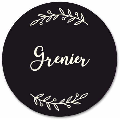 Plaque de Porte Autocollante PVC Gravé Noir Blanc Ronde.- - Grenier
