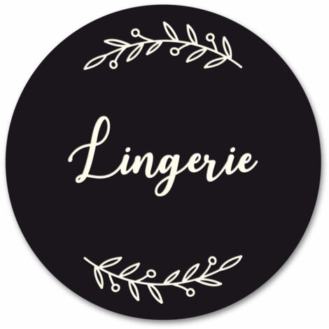 Plaque de Porte Autocollante PVC Gravé Noir Blanc Ronde.-  - Lingerie