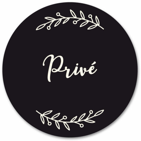 Plaque de Porte Autocollante PVC Gravé Noir Blanc Ronde.-  - Privé