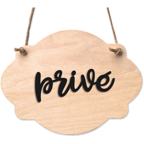 Plaque de porte en bois avec ventouse et cordelette Panneau ouvert fermé, pancarte toilettes, salle de bain.- Bois clair - Privé
