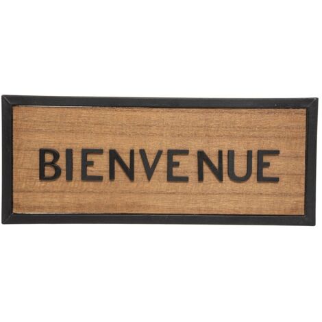 Plaque de Porte en Métal Noir et Bois 22 x 9 cm - Atmosphera