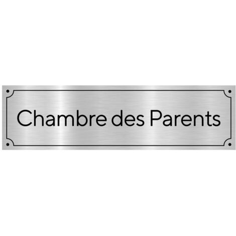 Plaque de porte gravée pour Chambre parents en pvc aspect argent brossé ou or brossé .- Plaque aluminium brossé -