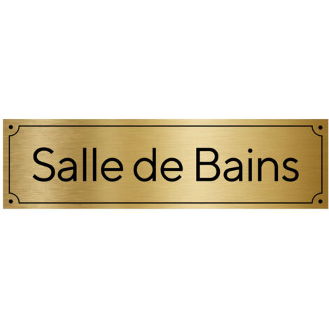 Plaque de porte gravée pour Salle de bains en pvc aspect argent brossé ou or brossé .- Or brossé -