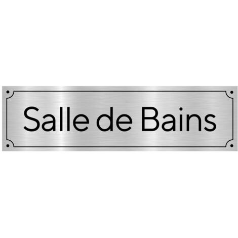 Plaque de porte gravée pour Salle de bains en pvc aspect argent brossé ou or brossé .- Plaque aluminium brossé -