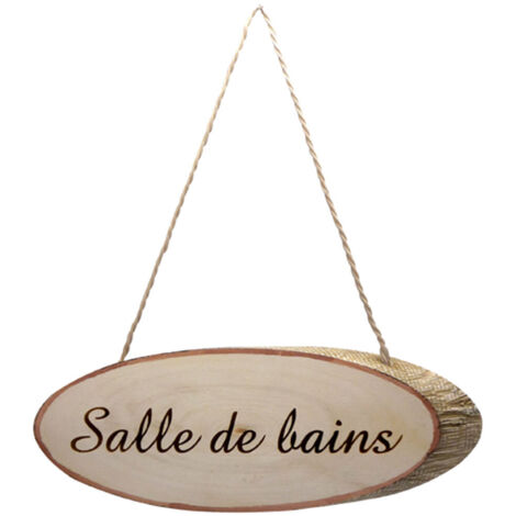 Plaque de porte salle de bain en rondin de bois