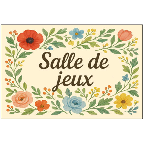 Plaque de Porte Salle de jeux Fleurie en Métal