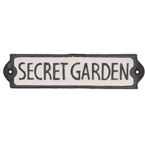 Plaque de porte "secret garden" en fonte - Noir - L 21,2 x H 5,1 cm - Livraison gratuite