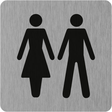 Plaque de porte Toilettes H/F - Aluminium brosse 100x100mm - 4384016