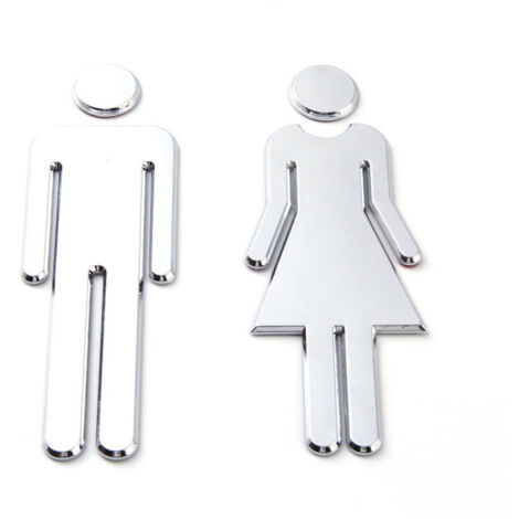 Plaque de porte WC hommes et femmes, 2 pièces - Panneaux de toilette argent pour hôtels, restaurants et entreprises