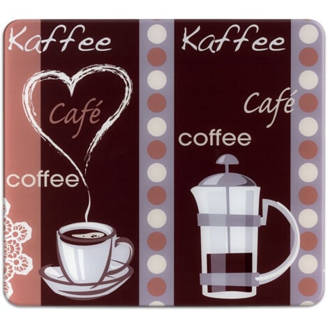 Plaque de protection en verre MAXIMEX 56x50 cm café induction plaque à découper en verre multifonction décorative cuisine couvre plaque cuisson design motif café 4 pieds antidérapants sécurité hygiène