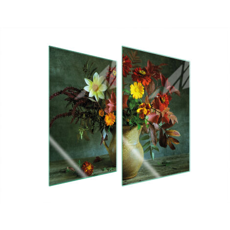 PLAQUE DE PROTECTION EN VERRE POUR CUISINE 2x35x52 FLEURS