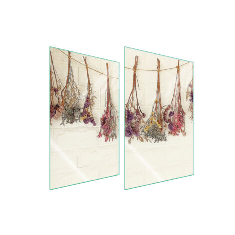 PLAQUE DE PROTECTION EN VERRE POUR CUISINE 2x35x52 FLEURS