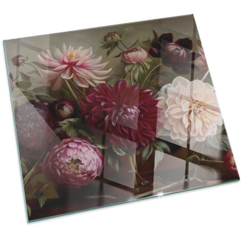 Plaque de protection en verre trempé de sol décorative imprimée sous cheminée Bouquet floral en détail Carrée 60x60 cm