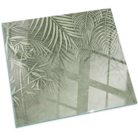 Plaque de protection en verre trempé de sol décorative imprimée sous cheminée Feuilles tropicales en arrière-plan Carrée 50x50 cm
