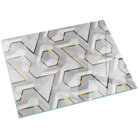 Plaque de protection en verre trempé pour cheminée protection contre les étincelles Motif géométrique 3D 120x80 cm