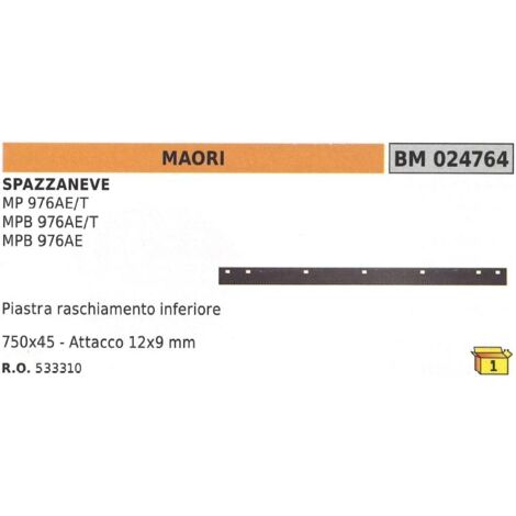 Plaque de raclage inférieure 750x45mm couplage 12x9mm chasse-neige MAORI 533310