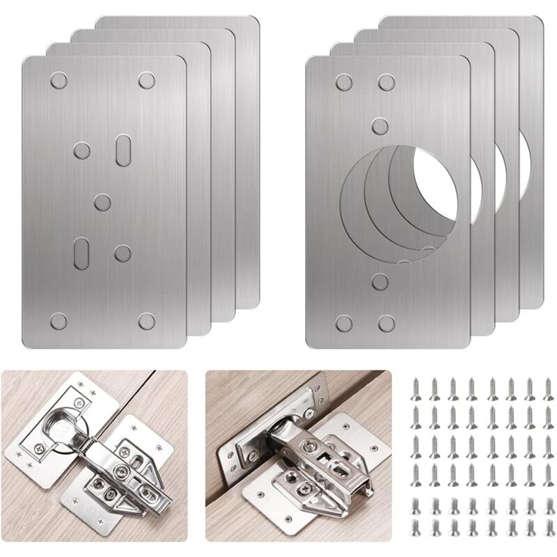 Plaque de Réparation de Charnière, 8PCS Charnières de Portes en Acier Inoxydable Plaques de Réparation de Porte D'armoire de Cuisine de Fixation