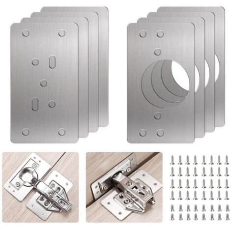 Plaque de Réparation de Charnière, 8PCS Charnières de Portes en Acier Inoxydable Plaques de Réparation de Porte D'armoire de Cuisine de Fixation Plate avec 48 Vis