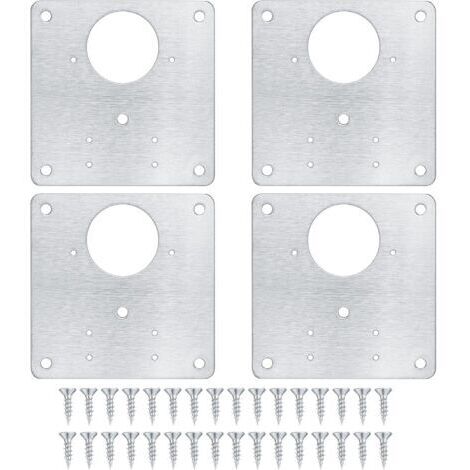 Plaque de réparation de charnière d'armoire, plaque de réparation de porte d'armoire de cuisine avec trous, plaque cachée en acier inoxydable avec vis pour bois, étagères, portes (4 pièces)