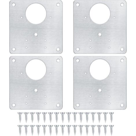 Plaque de réparation de charnière d'armoire, plaque de réparation de porte d'armoire de cuisine avec trous, plaque cachée en acier inoxydable avec vis pour bois, étagères, portes (4 pièces)