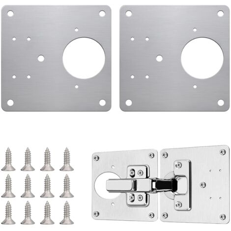Plaque de réparation de charnière en acier inoxydable de qualité supérieure, 2 Pièces Plaque de Charnière,Plaques de réparation avec 12 vis pour la réparation de porte, armoire, meubles de salon