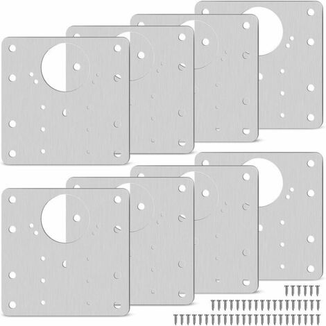 Plaque de réparation de charnière Plaque de réparation de charnière d'armoire en acier inoxydable avec vis de montage pour meubles en bois, cuisine, placard (10pcs)