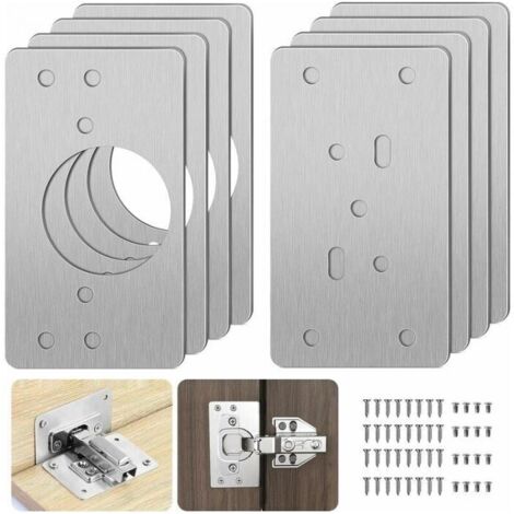 Plaque de réparation de charnière pour meuble – Acier inoxydable – Lot de 8 plaques avec 48 vis – Installation rapide et durable