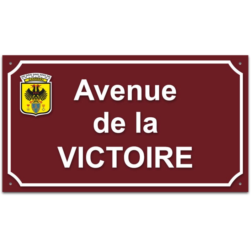 Plaque de rue en aluminium 1,5mm à visser avec lettrage en plexi . Signalétique Plaque de rue à visser. Plaque Bordeaux RAL 3004 / Texte Blanc avec