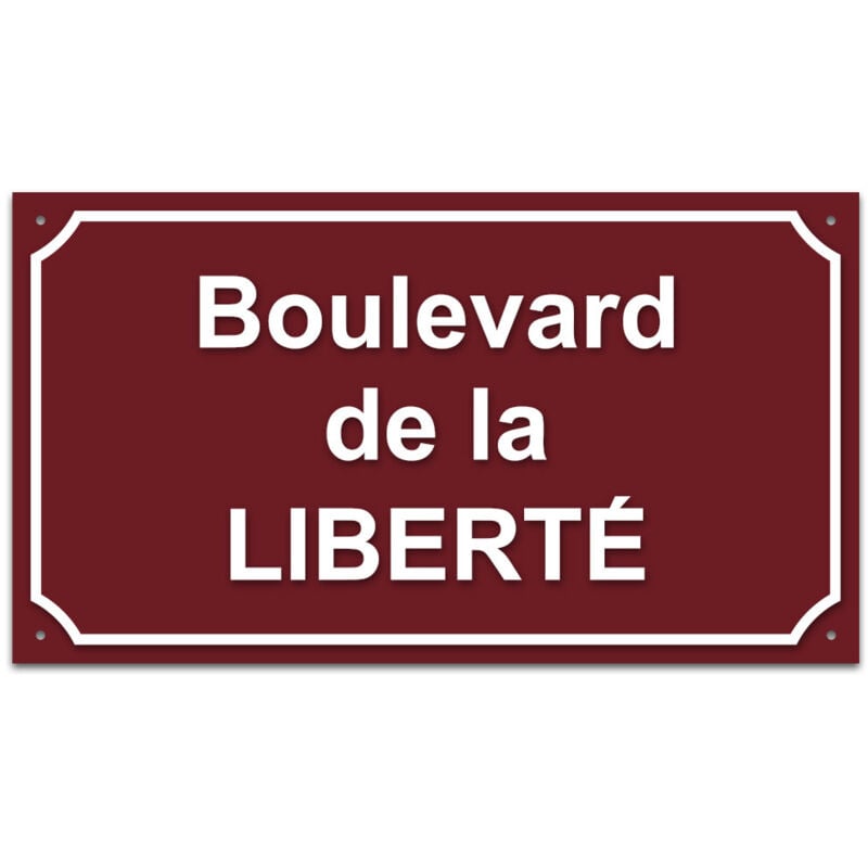 Plaque de rue en aluminium 1,5mm à visser avec lettrage en plexi . Signalétique Plaque de rue à visser. Plaque Bordeaux ral 3004 / Texte Blanc .