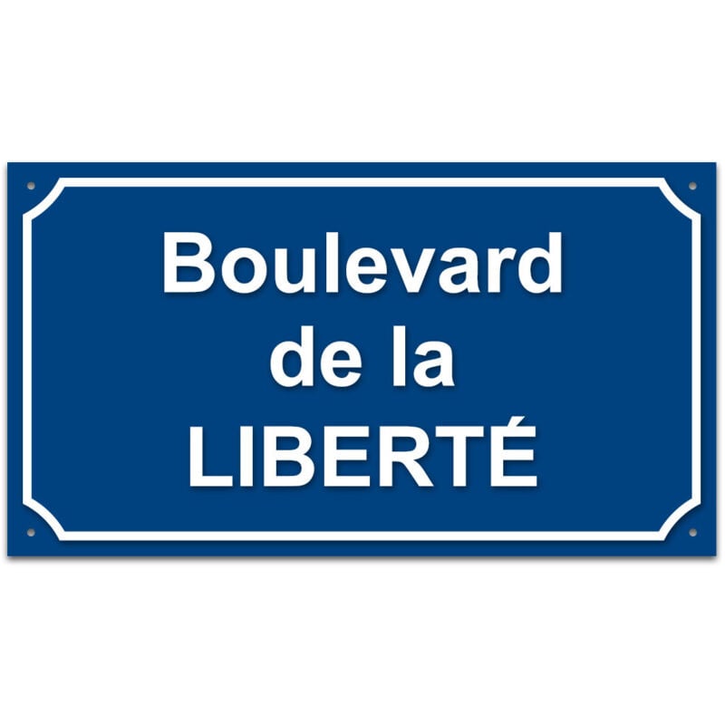 Plaque de rue en aluminium 1,5mm à visser avec lettrage en plexi . Signalétique Plaque de rue à visser. Plaque Bleu RAL 5010 / Texte Blanc . - Plaque
