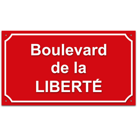 Plaque de rue en aluminium 1,5mm à visser avec lettrage en plexi . Signalétique Plaque de rue à visser. Plaque Rouge RAL 3020 / Texte Blanc .  - Plaque Rouge RAL 3020 / Texte Blanc