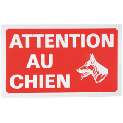 Plaque Décorative "Attention au Chien" 33cm Rouge