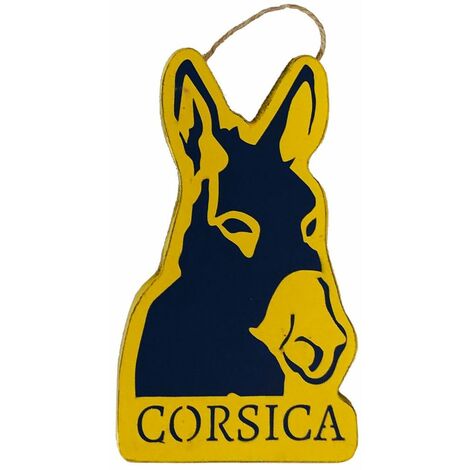Plaque décorative en bois Âne Corsica - Moutarde et bleu