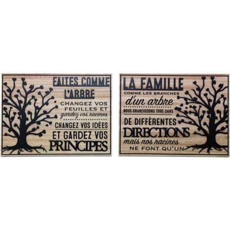 Plaque décorative en MDF Famille et arbre de vie 30 x 40 cm – Lot de 2 – Décoration murale chaleureuse et significative – SIL