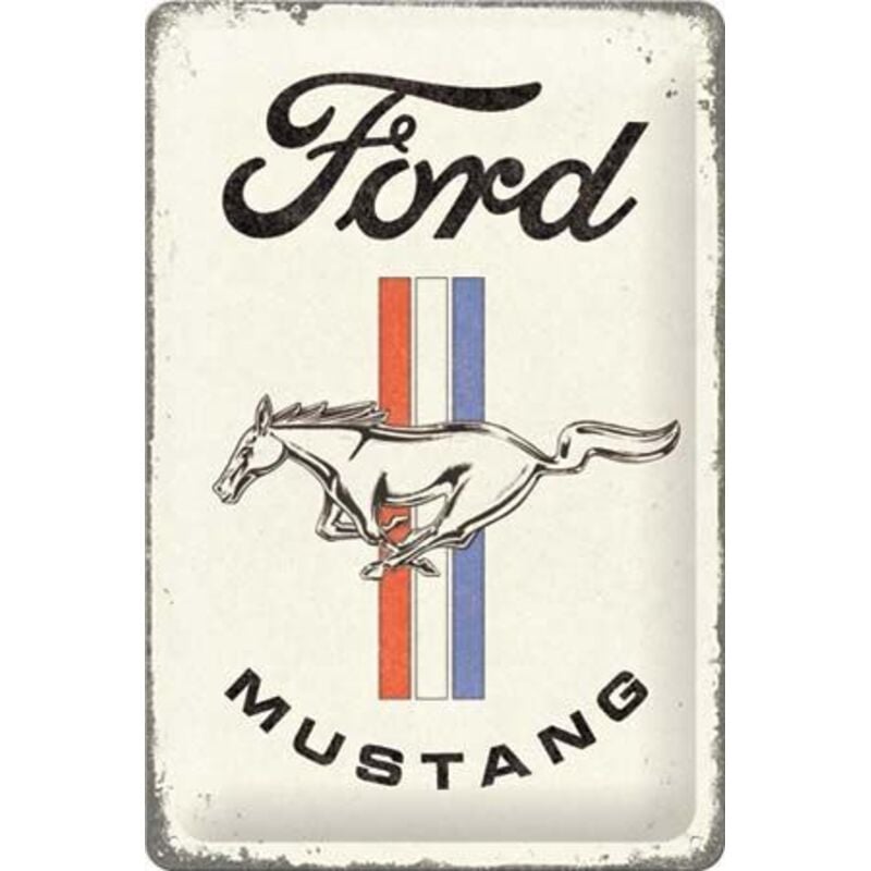 Plaque décorative en métal en relief 30 x 20 cm Ford Mustang - Horse & Stripes