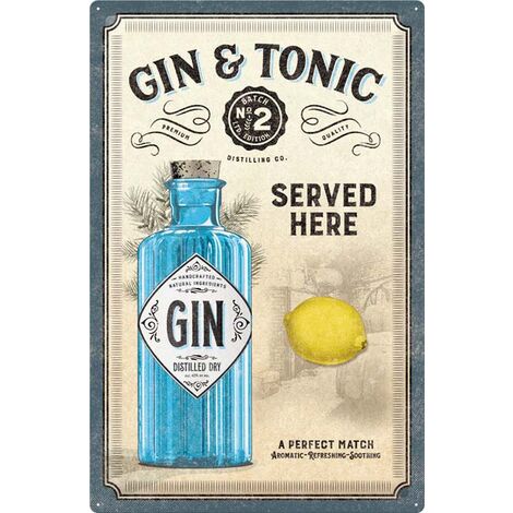 Plaque décorative en métal en relief 40 x 60 cm Gin & Tonic