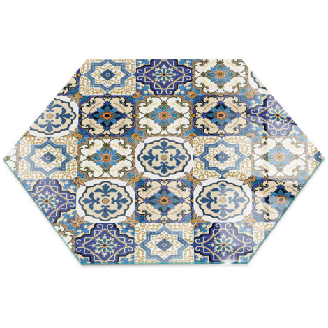 Plaque décorative imprimée sous cheminée et poêle indépendant Protection Thermique Motif mosaïque avec fleurs h40 cm