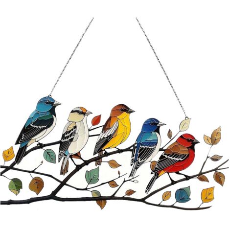 Plaque décorative Pendant mural Flat Bird Colorful Branch Oiseaux acrylique multicolore YKB506