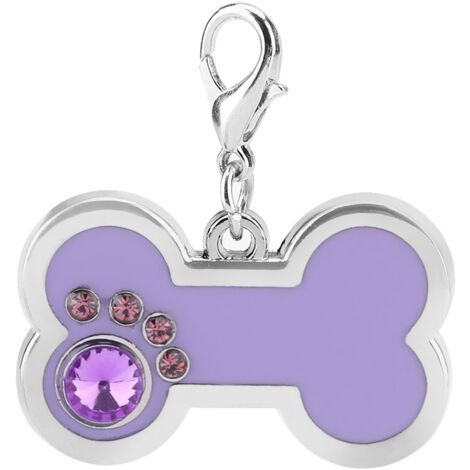 Plaque d'identification pour chien et chat en forme d'os, alliage violet, pendentif personnalisé pour animaux