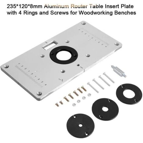 Plaque d'insertion de table de routeur en aluminium 235 x 120 x 8mm avec 4 anneaux et vis pour bancs de menuiserie