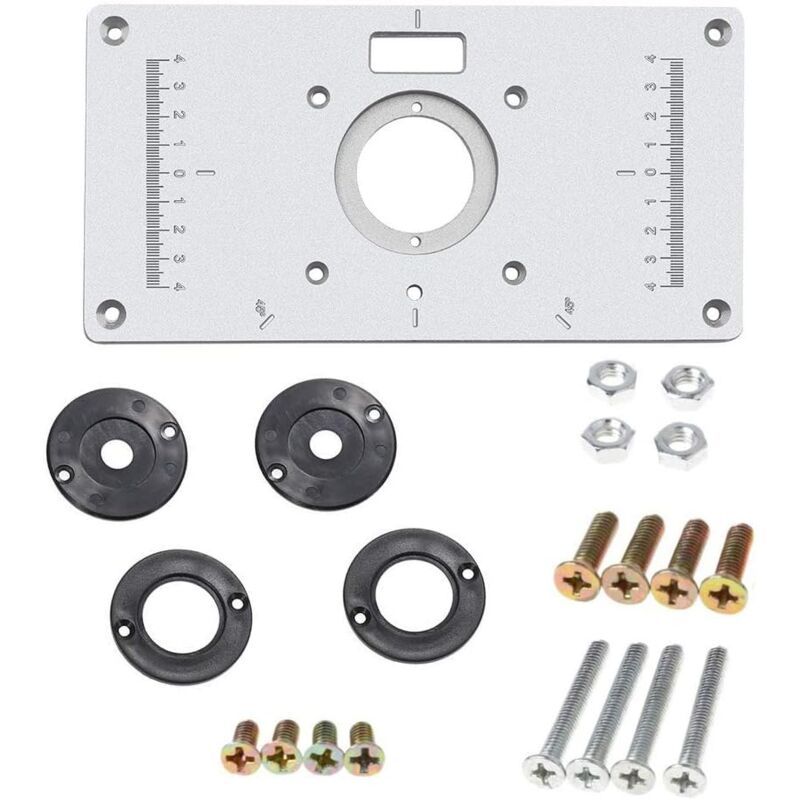 ZVD - Plaque d'Insertion de Table de Toupie en Alliage d'Aluminium - 4 Anneaux d'Insertion pour Travail du Bois et Banc de Menuiserie (235mm x 120mm